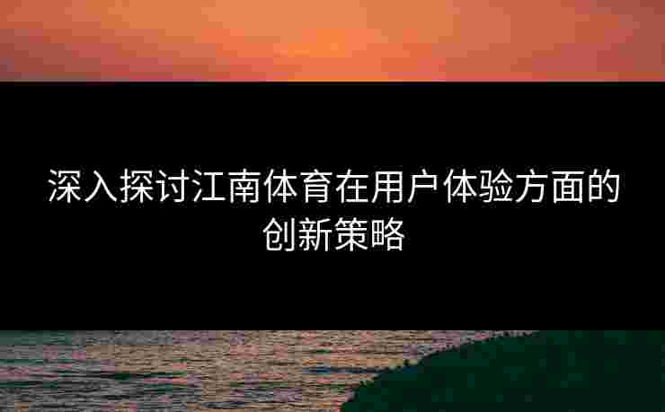 深入探讨江南体育在用户体验方面的创新策略